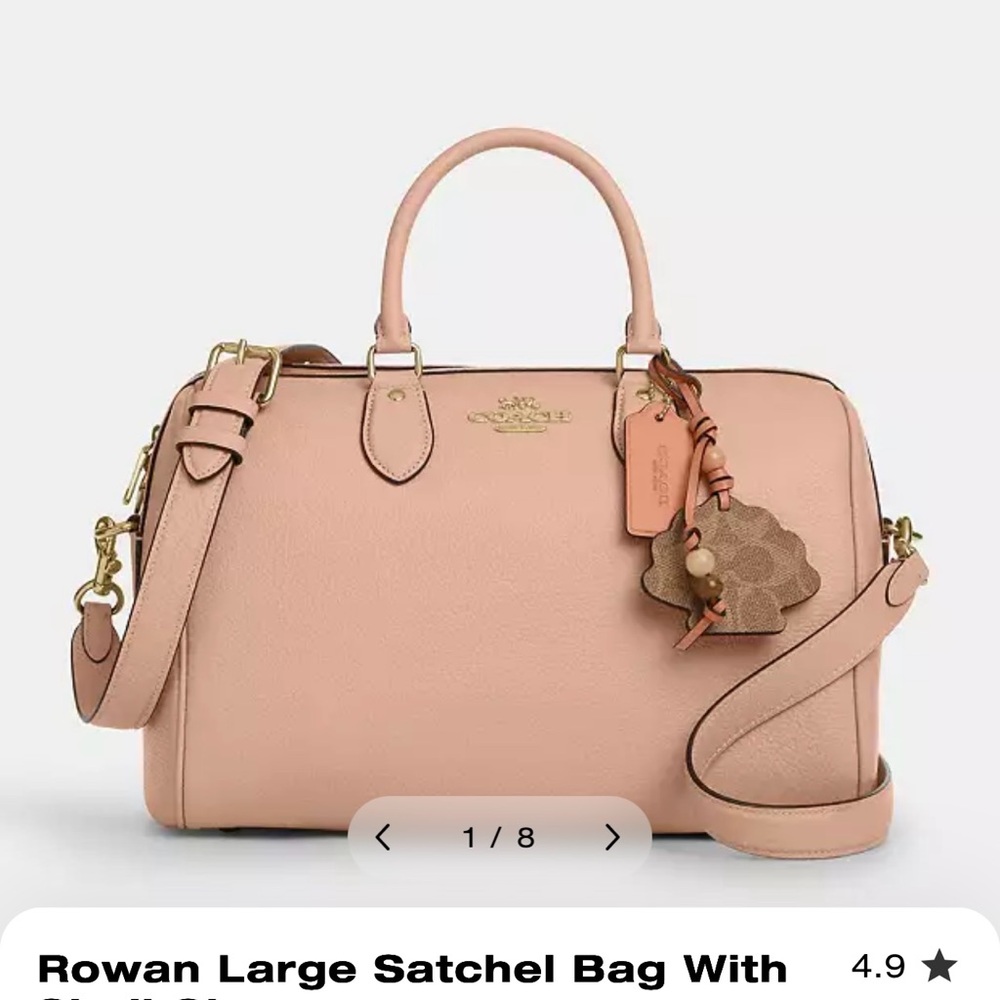 Brand New Large Coach Rowan Satchel Bag with Shell Charm in Peach (blushed pink)